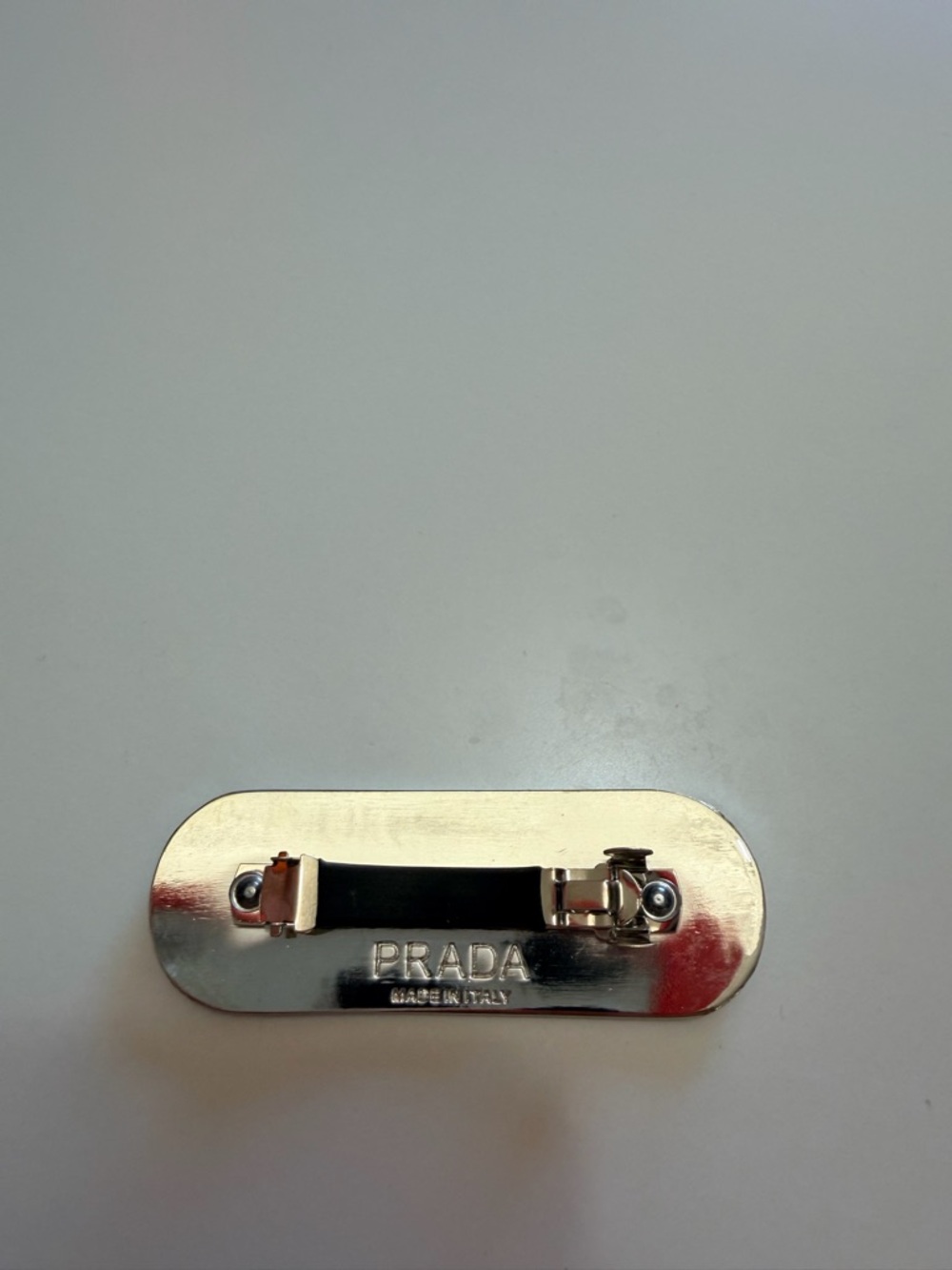 Prada Pink Enamel Hair Clip with Silver Trim - Picture 2 of 4